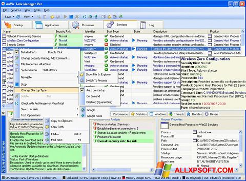 لقطة شاشة AnVir Task Manager لنظام التشغيل Windows XP