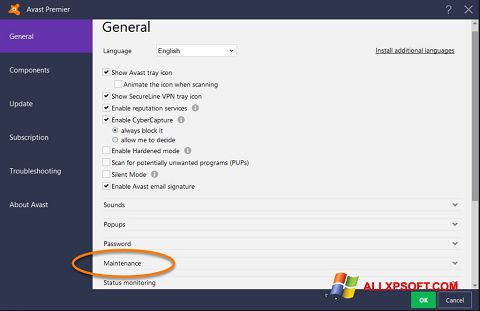 لقطة شاشة Avast لنظام التشغيل Windows XP