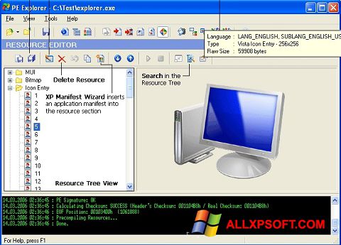 لقطة شاشة PE Explorer لنظام التشغيل Windows XP