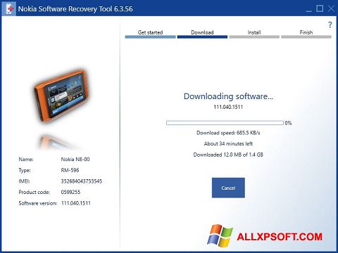 لقطة شاشة Nokia Software Recovery Tool لنظام التشغيل Windows XP