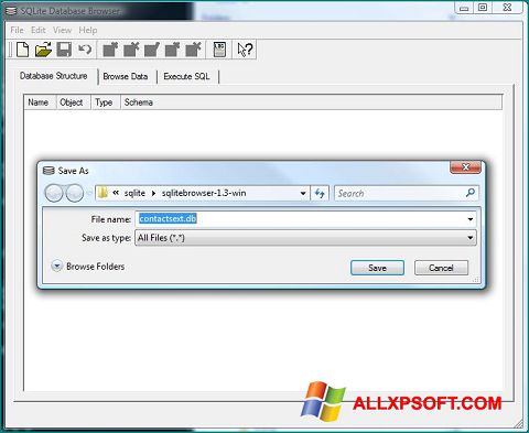 لقطة شاشة SQLite Database Browser لنظام التشغيل Windows XP