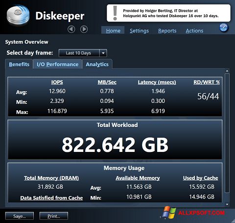 لقطة شاشة Diskeeper لنظام التشغيل Windows XP