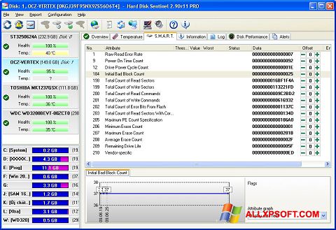 لقطة شاشة Hard Disk Sentinel لنظام التشغيل Windows XP