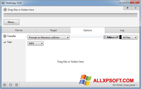 لقطة شاشة TeraCopy لنظام التشغيل Windows XP