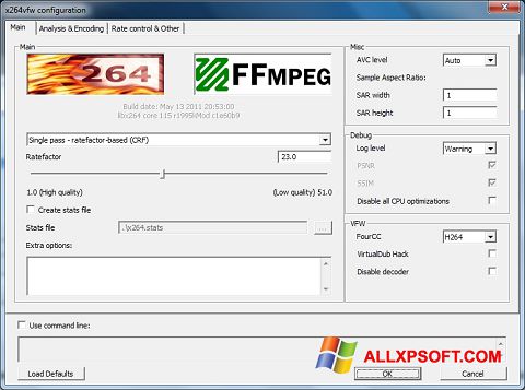 لقطة شاشة x264 Video Codec لنظام التشغيل Windows XP