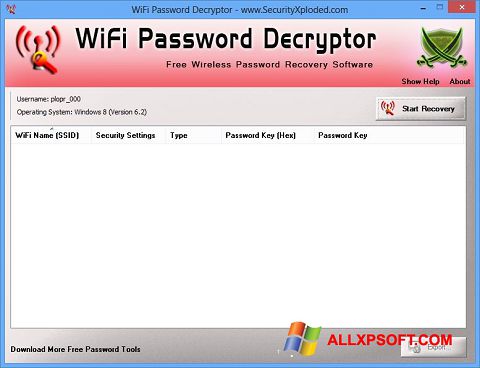 لقطة شاشة WiFi Password Decryptor لنظام التشغيل Windows XP