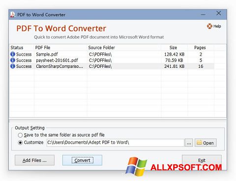 لقطة شاشة PDF to Word Converter لنظام التشغيل Windows XP
