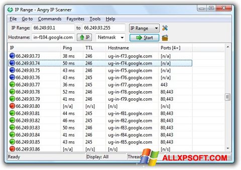 لقطة شاشة Angry IP Scanner لنظام التشغيل Windows XP
