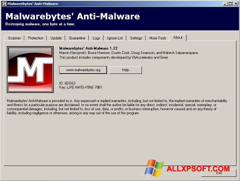 لقطة شاشة Malwarebytes Anti-Malware Free لنظام التشغيل Windows XP