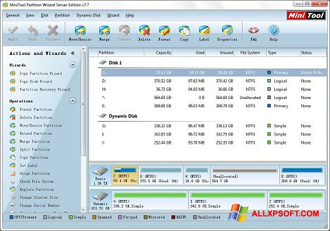 لقطة شاشة MiniTool Partition Wizard لنظام التشغيل Windows XP