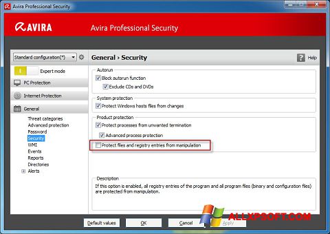 لقطة شاشة Avira Professional Security لنظام التشغيل Windows XP