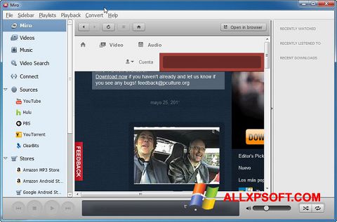 لقطة شاشة Miro لنظام التشغيل Windows XP