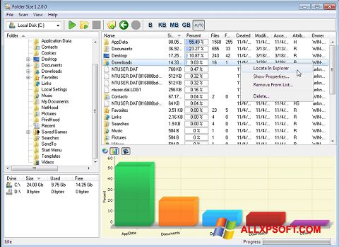 لقطة شاشة Folder Size لنظام التشغيل Windows XP