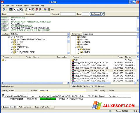 لقطة شاشة FileZilla لنظام التشغيل Windows XP