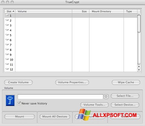 لقطة شاشة TrueCrypt لنظام التشغيل Windows XP