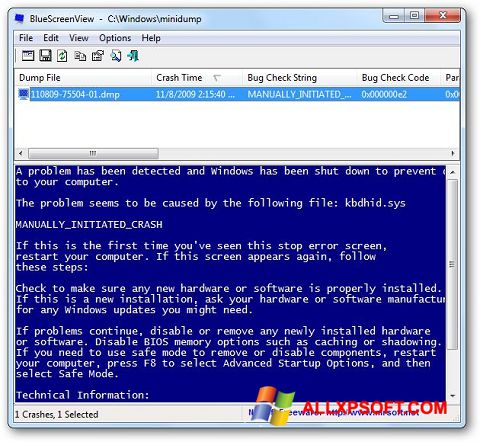 لقطة شاشة BlueScreenView لنظام التشغيل Windows XP