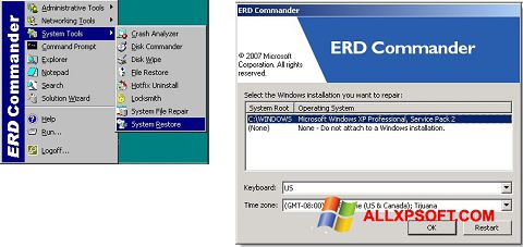 لقطة شاشة ERD Commander لنظام التشغيل Windows XP