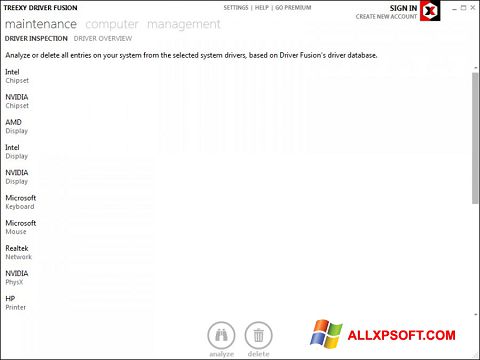 لقطة شاشة Driver Fusion لنظام التشغيل Windows XP