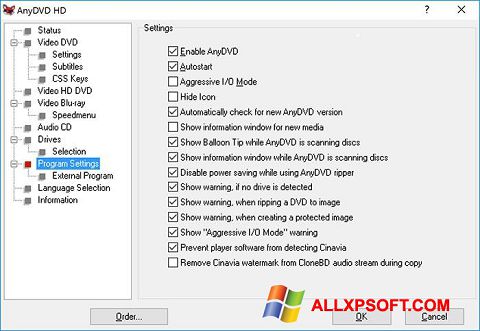 لقطة شاشة AnyDVD لنظام التشغيل Windows XP