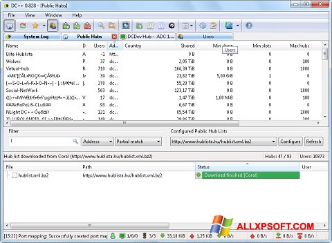 لقطة شاشة DC++ لنظام التشغيل Windows XP
