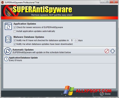 لقطة شاشة SUPERAntiSpyware لنظام التشغيل Windows XP