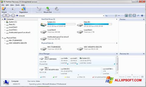 لقطة شاشة RS Partition Recovery لنظام التشغيل Windows XP