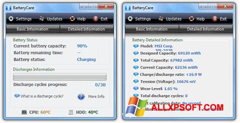 لقطة شاشة BatteryCare لنظام التشغيل Windows XP