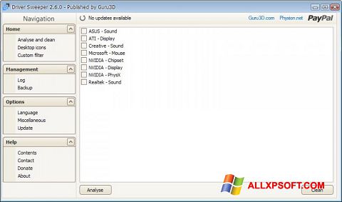 لقطة شاشة Driver Sweeper لنظام التشغيل Windows XP