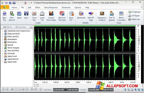لقطة شاشة Free Audio Editor لنظام التشغيل Windows XP