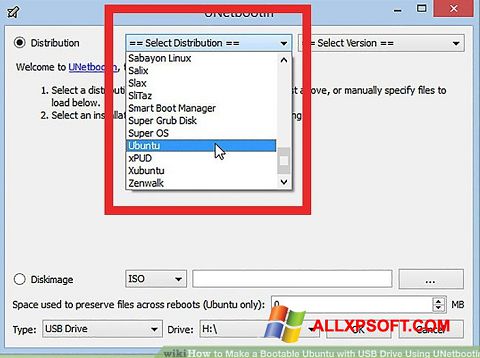 لقطة شاشة UNetbootin لنظام التشغيل Windows XP