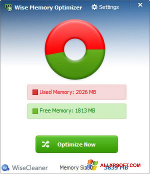 لقطة شاشة Wise Memory Optimizer لنظام التشغيل Windows XP