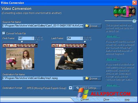 لقطة شاشة Active WebCam لنظام التشغيل Windows XP