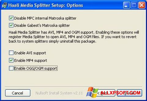 لقطة شاشة Haali Media Splitter لنظام التشغيل Windows XP