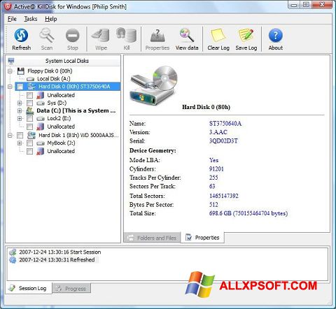 لقطة شاشة Active KillDisk لنظام التشغيل Windows XP