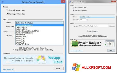 لقطة شاشة Rylstim Screen Recorder لنظام التشغيل Windows XP