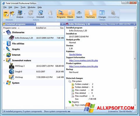 لقطة شاشة Total Uninstall لنظام التشغيل Windows XP