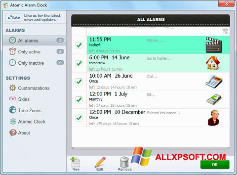 لقطة شاشة Atomic Alarm Clock لنظام التشغيل Windows XP