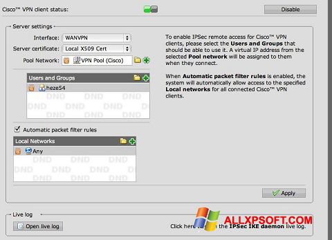 لقطة شاشة Cisco VPN Client لنظام التشغيل Windows XP
