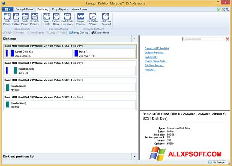لقطة شاشة Paragon Partition Manager لنظام التشغيل Windows XP
