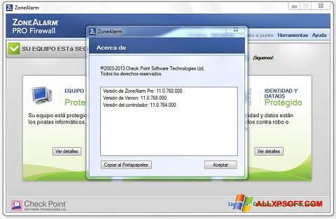 لقطة شاشة ZoneAlarm لنظام التشغيل Windows XP