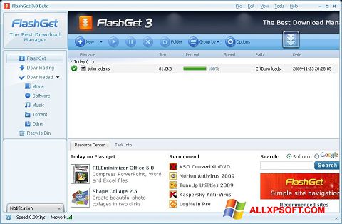 لقطة شاشة FlashGet لنظام التشغيل Windows XP