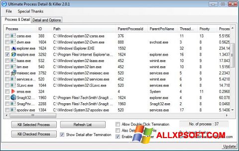 لقطة شاشة Process Killer لنظام التشغيل Windows XP