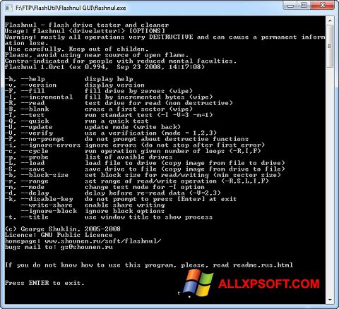 لقطة شاشة Flashnul لنظام التشغيل Windows XP