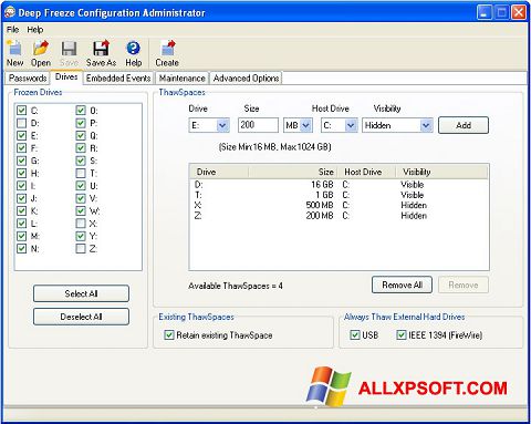 لقطة شاشة Deep Freeze لنظام التشغيل Windows XP
