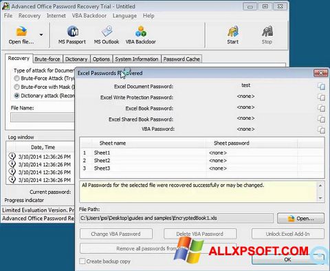 لقطة شاشة Advanced Office Password Recovery لنظام التشغيل Windows XP