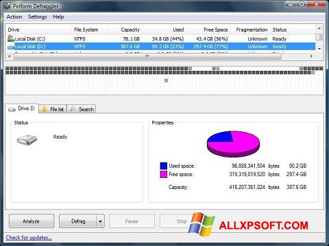 لقطة شاشة Defraggler لنظام التشغيل Windows XP
