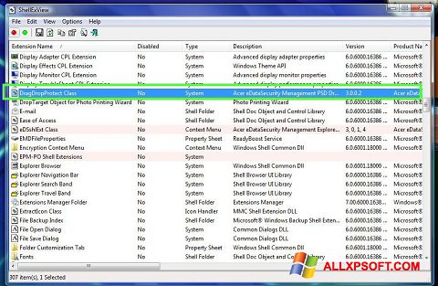لقطة شاشة ShellExView لنظام التشغيل Windows XP
