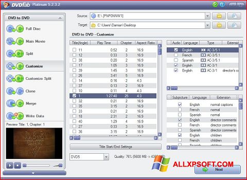 لقطة شاشة DVDFab لنظام التشغيل Windows XP