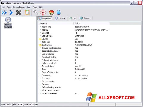 لقطة شاشة Cobian Backup لنظام التشغيل Windows XP