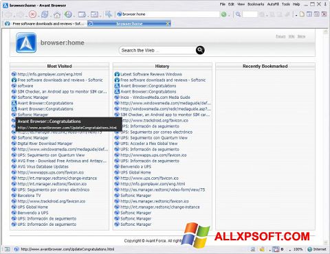 لقطة شاشة Avant Browser لنظام التشغيل Windows XP